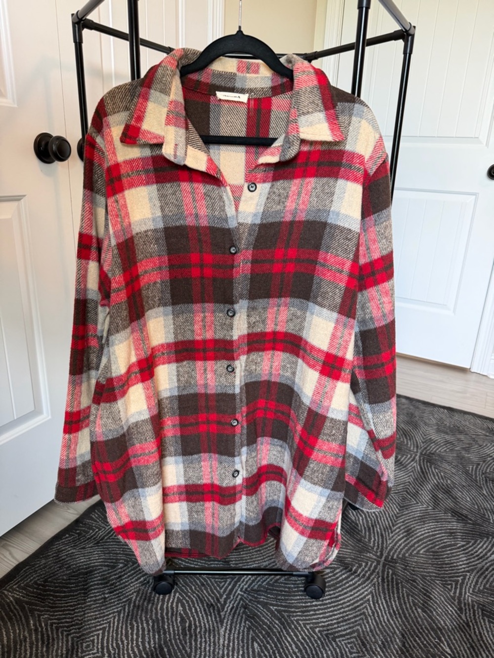 ADORA Red Brown Cream Plaid Button-Down Shirt